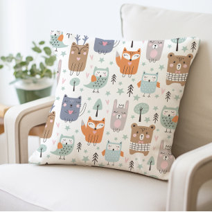 Cute Woodland Animals Pillow, Baby Shower Gift Cushion