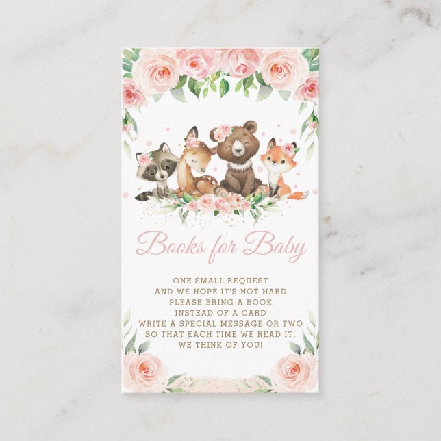 Cute Woodland Animals Pink Floral Books for Baby  Enclosure Card (Front)