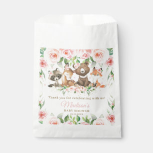 Cute Woodland Animals Pink Floral Girl Baby Shower Favour Bags