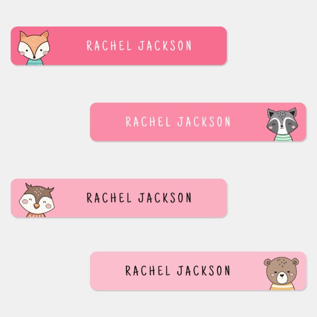 Cute woodland animals pink kids name (Group)