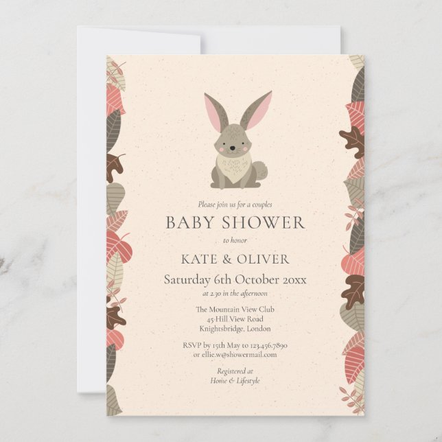 Cute Woodland Animals Rabbit Couples Baby Shower Invitation (Front)