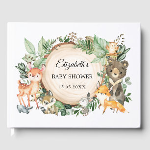 Cute Woodland Animals Rustic Greenery Baby Shower Guest Book