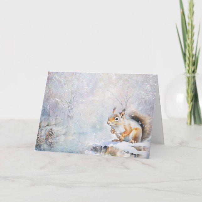 Cute Woodland Animals Squirrel In Snow Greeting  Card (Front)
