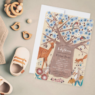 Cute Woodland Animals Tree Neutral Baby Shower Invitation