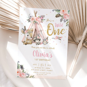Cute Woodland Animals Tribal Wild One 1st Birthday Invitation
