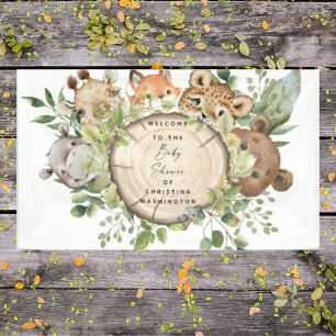 Cute Woodland Animals White Baby Shower  Banner