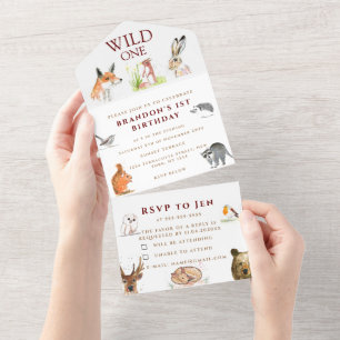 Cute Woodland Animals Wild One 1st Birthday Boy All In One Invitation