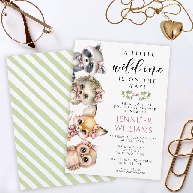 Cute Woodland animals Wild one baby girl shower Invitation (Creator Uploaded)