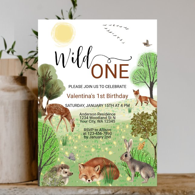 Cute Woodland Animals Wild One First 1st Birthday Invitation (Creator Uploaded)