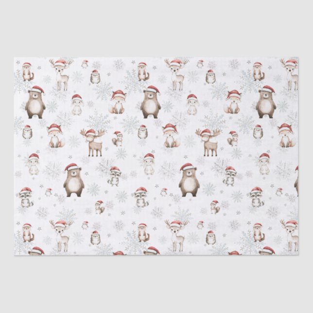Cute Woodland Animals Winter Wonderland Decoupage Tissue Paper (Front)