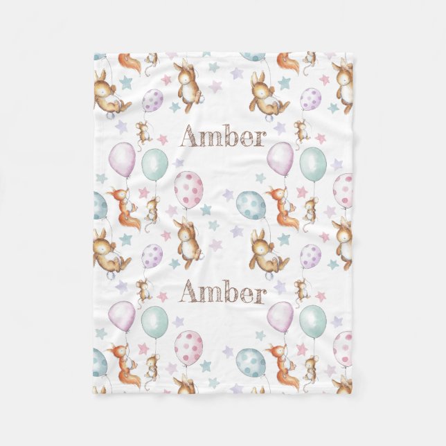 Cute woodland animals with balloons baby blanket (Front)