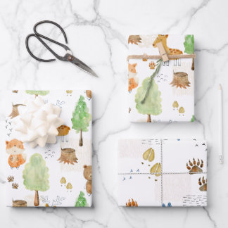 Cute Woodland Animals  Wrapping Paper Sheet