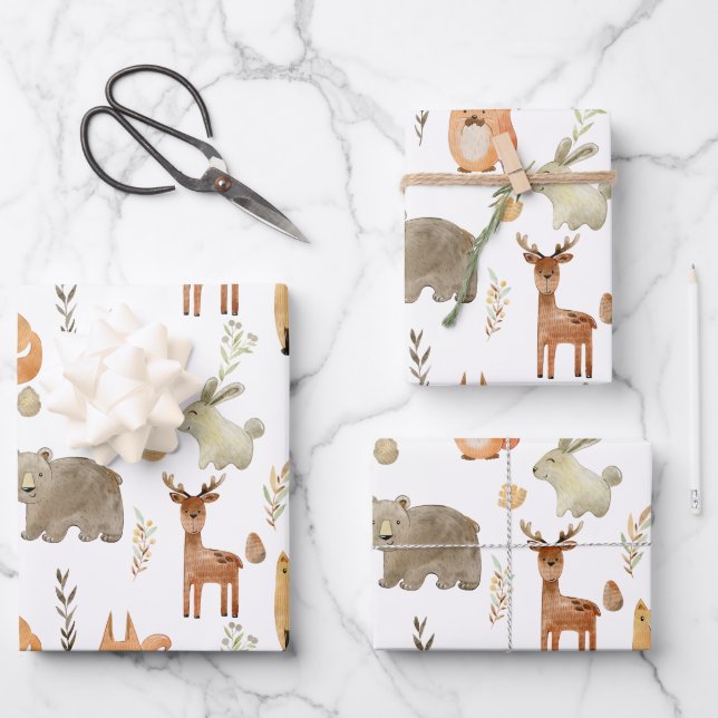 Cute Woodland Animals  Wrapping Paper Sheet (Front)