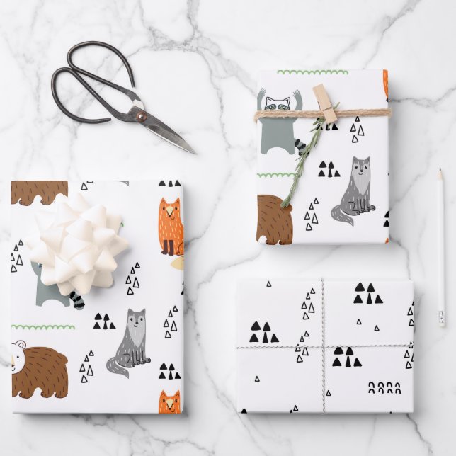 Cute Woodland Animals  Wrapping Paper Sheet (Front)