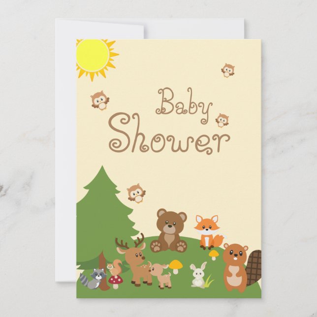 Cute Woodland Animals Yellow Sun Baby Shower Invitation (Front)