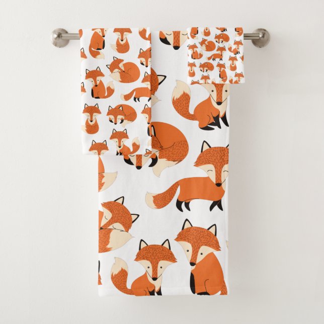 Cute Woodland Autumn Forest Fox Pattern Bath Towel Set (Insitu)