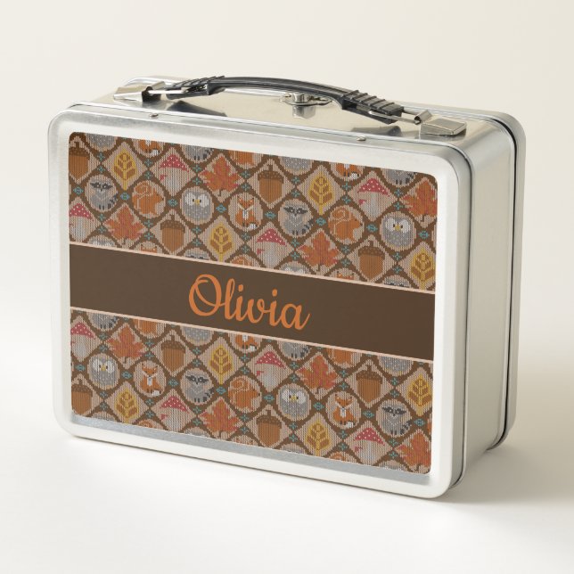 Cute Woodland Autumn Metal Lunch Box (Back)