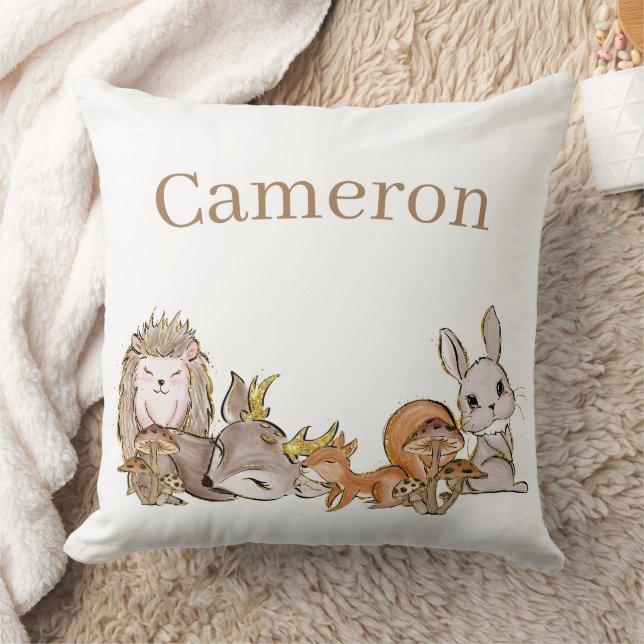 Cute Woodland Baby Animals Custom Name Cushion (Blanket)