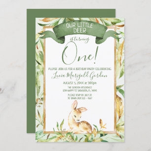 Cute Woodland Baby Deer First Birthday Party Invitation