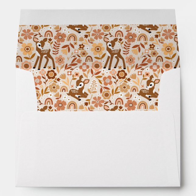 Cute Woodland Baby Deer Floral Pattern Envelope (Back (Bottom))