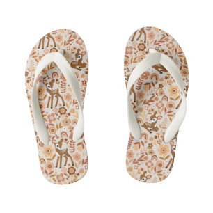 Cute Woodland Baby Deer Floral Pattern Kid's Flip Flops