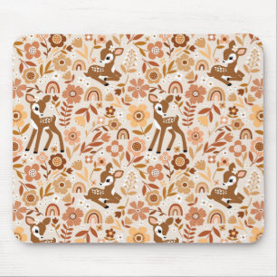 Cute Woodland Baby Deer Floral Pattern Mouse Mat