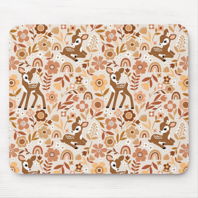 Cute Woodland Baby Deer Floral Pattern Mouse Mat (Front)