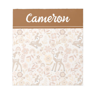 Cute Woodland Baby Deer Floral Pattern Notepad