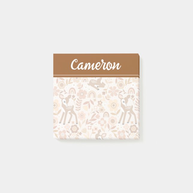 Cute Woodland Baby Deer Floral Pattern Post-it Notes (Front)