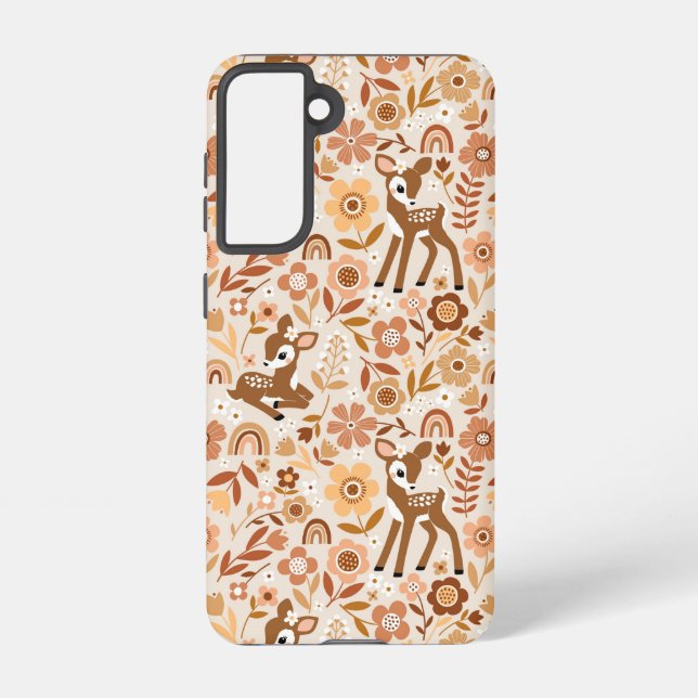Cute Woodland Baby Deer Floral Pattern Samsung Galaxy S21 Case (Back)