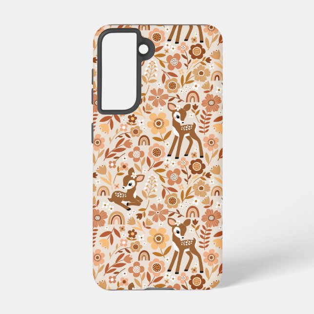 Cute Woodland Baby Deer Floral Pattern Samsung Galaxy S21 Case (Back)