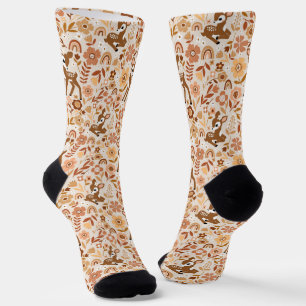 Cute Woodland Baby Deer Floral Pattern Socks