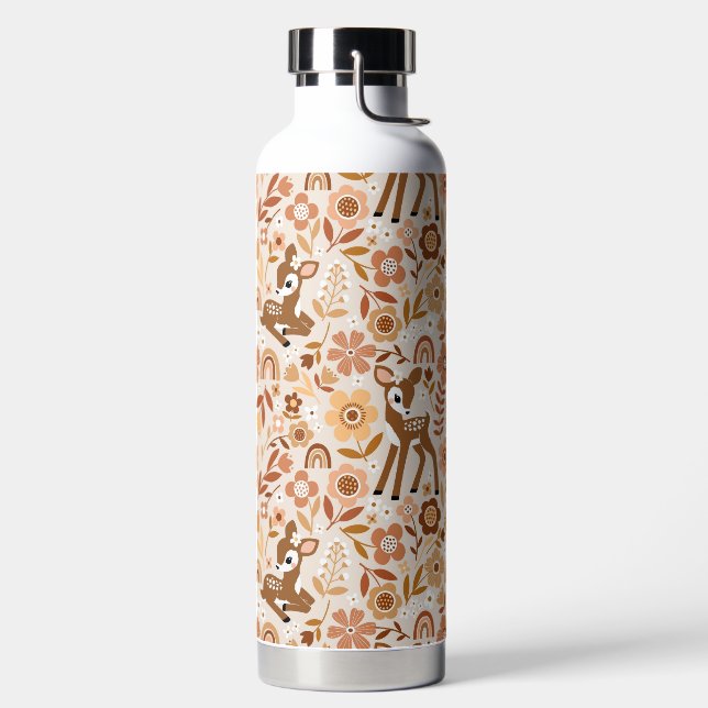 Cute Woodland Baby Deer Floral Pattern Water Bottle (Left)
