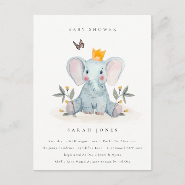 Cute Woodland Baby Elephant Foliage Baby Shower Postcard (Front)