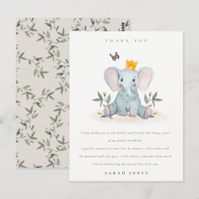 Cute Woodland Baby Elephant Foliage Baby Shower  Postcard (Front/Back)