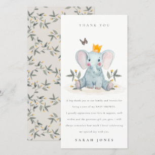 Cute Woodland Baby Elephant Foliage Baby Shower Thank You Card