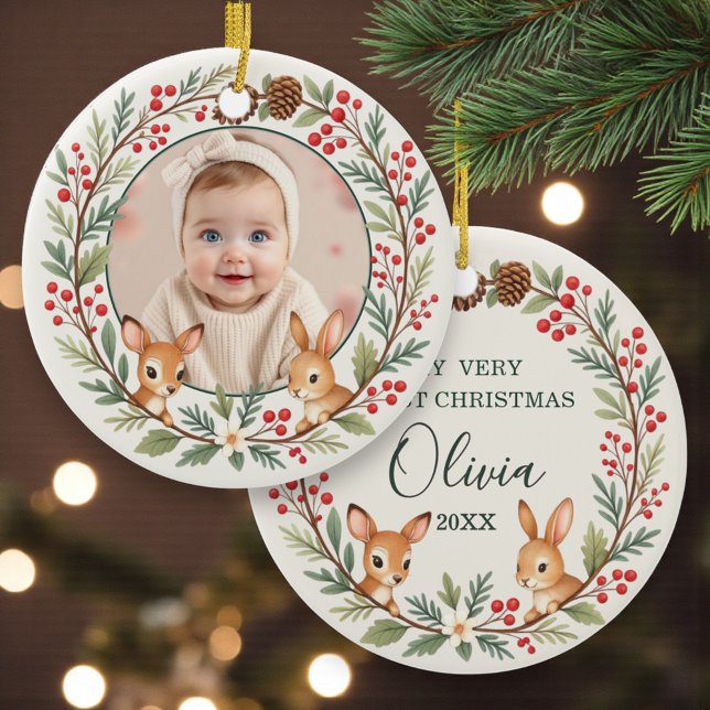 Cute Woodland Baby First Christmas Keepsake Ceramic Tree Decoration (Creator Uploaded)