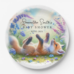 Cute Woodland Baby Fox Baby Shower Paper Plate