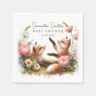 Cute Woodland Baby Foxes Spring Baby Shower Napkin