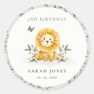 Cute Woodland Baby Lion Foliage Any Age Birthday Classic Round Sticker