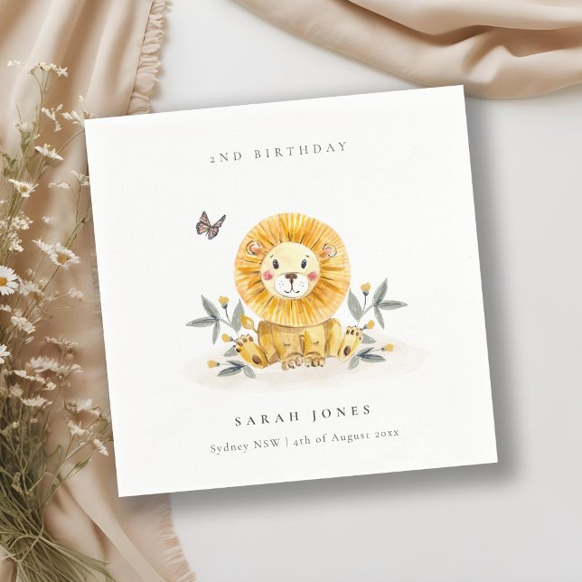 Cute Woodland Baby Lion Foliage Any Age Birthday Napkin (Creator Uploaded)