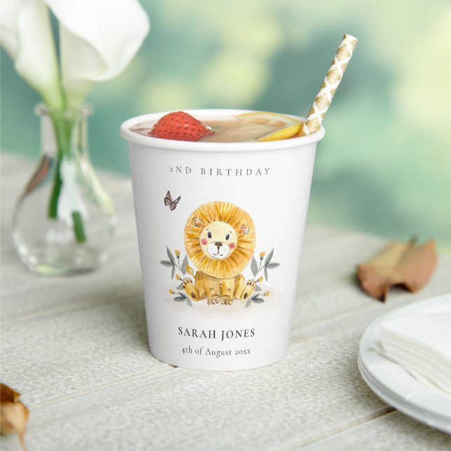 Cute Woodland Baby Lion Foliage Any Age Birthday Paper Cups (Insitu)
