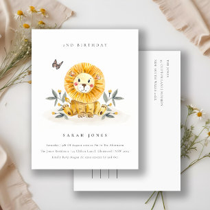 Cute Woodland Baby Lion Foliage Any Age Birthday Postcard