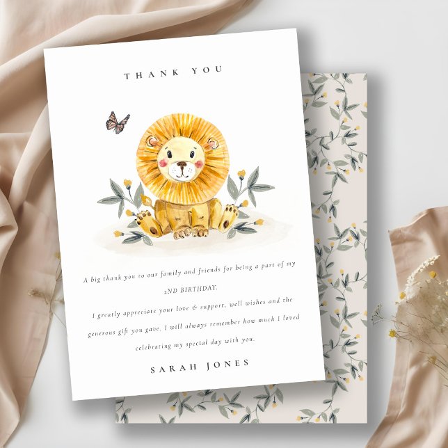 Cute Woodland Baby Lion Foliage Any Age Birthday Thank You Card (Creator Uploaded)