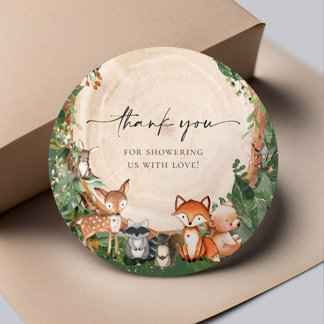 Cute Woodland Baby Shower Classic Round Sticker (Creator Uploaded)