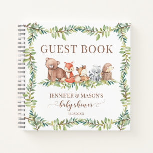 Cute woodland baby shower guest book gift notebook