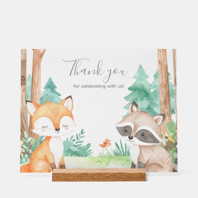 Cute Woodland Baby Shower Theme Acrylic Sign (Front)