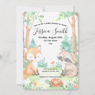 Cute Woodland Baby Shower Theme Invitation