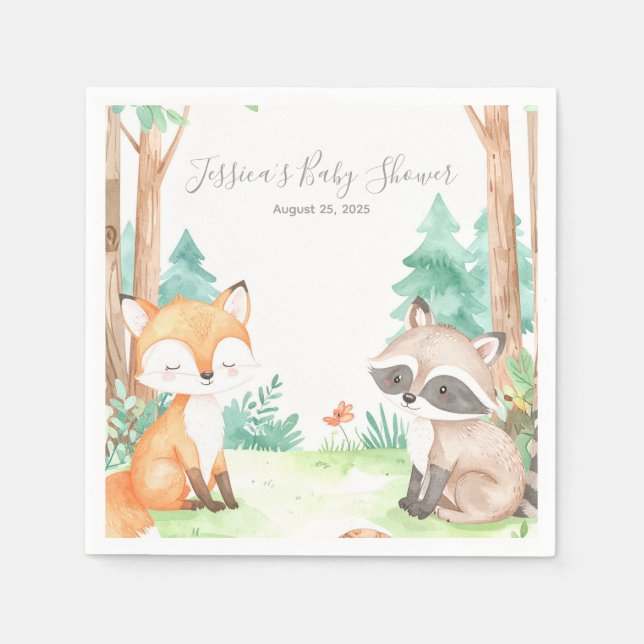 Cute Woodland Baby Shower Theme Invitation Napkin (Front)