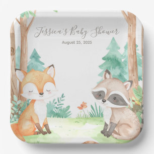 Cute Woodland Baby Shower Theme Invitation Paper Plate